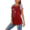 thumbnail image 2 of Fangasis Ladies T-shirt Dandelion Print Summer Tops Short Sleeve T Shirt Women Bohemian Pullover Loose Beach Tunic Blouse Wine Red M, 2 of 5