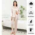 thumbnail image 5 of Luxury Women's Silk Satin Pajama Set - Long Sleeve Lace Trim Lapel Sleepwear Nightwear Loungewear, Champagne, L, 5 of 10