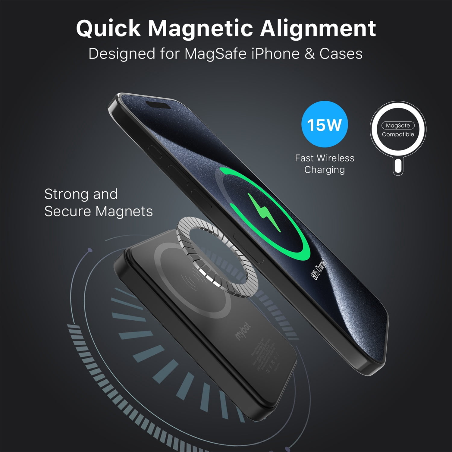 MyBat Design Lab 5000mAh Magnetic Wireless Power Bank - Black - Black Basketballs