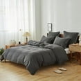 thumbnail image 7 of Simple&Opulence 100% Linen Duvet Cover Set with Washed-French Flax-3 Pieces Solid Color Basic Style Bedding Set-Breathable Soft Comforter Cover with 2 Pillowshams(Queen,Dark Grey), 7 of 7
