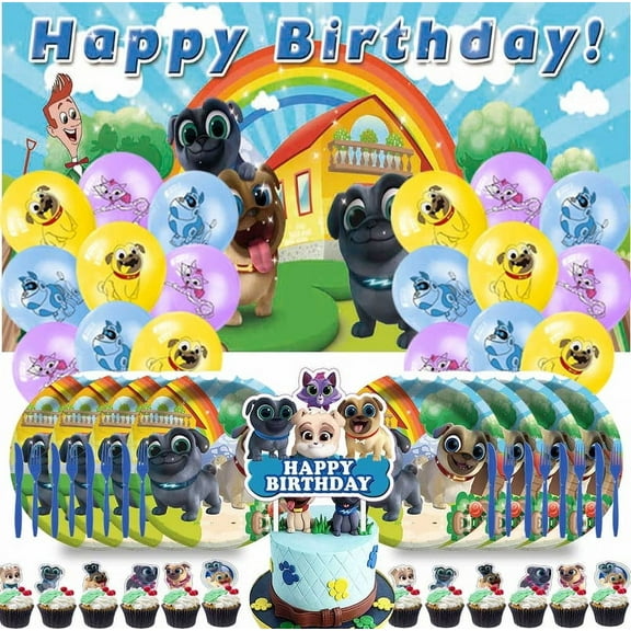 Puppy Dog Party Supplies Plates Decorations Birthday Cake Topper Banner Decor Backdrop Balloons