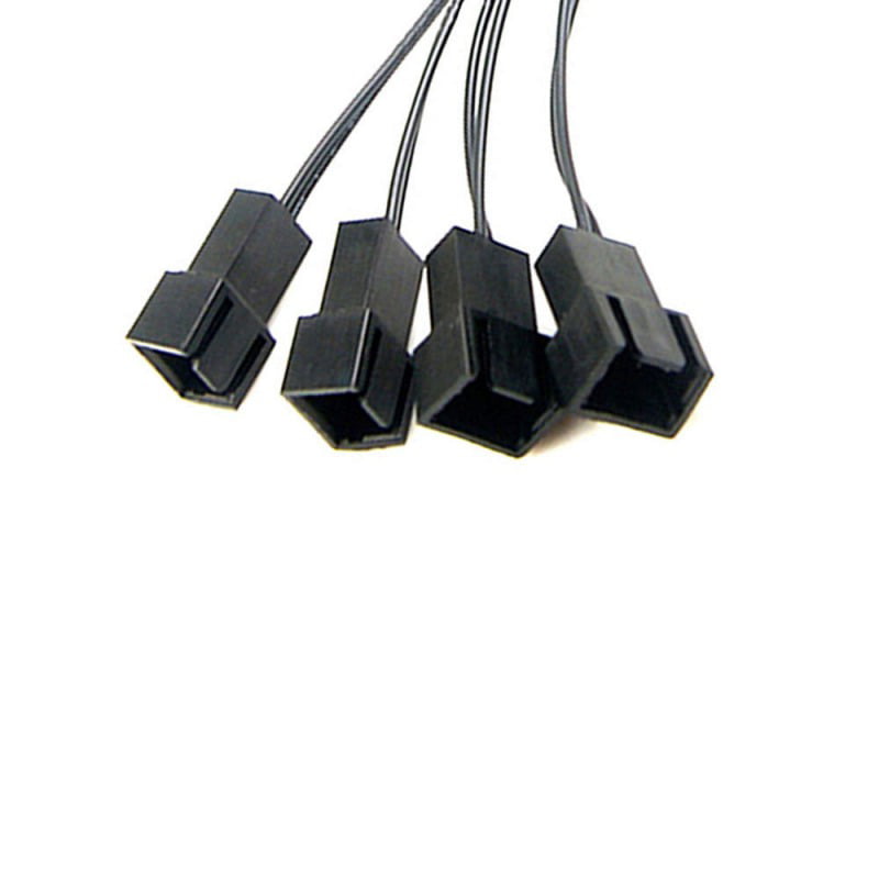 Black 4 Way 3 Pin Computer Power Multi Fan Splitter Adapter Cable 12V NMCA MECA