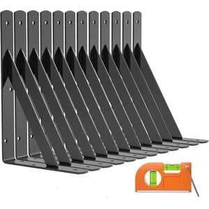 LuckIn Heavy Duty Shelf Brackets 9 Inch Black 12 Pack