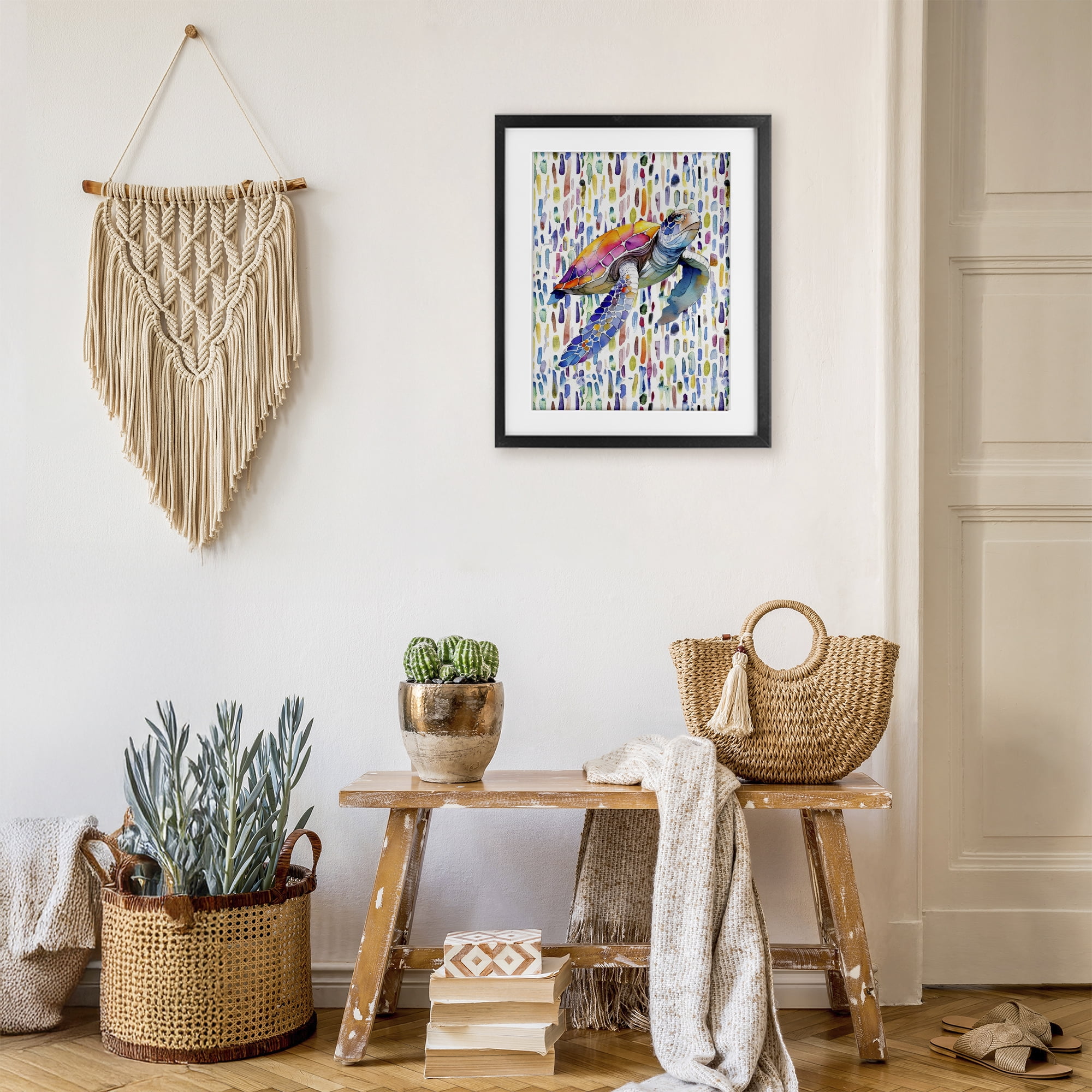 Stupell Industries Turtle on Colorful Dots Black Framed Print Under Glass, design by Shelly Craig