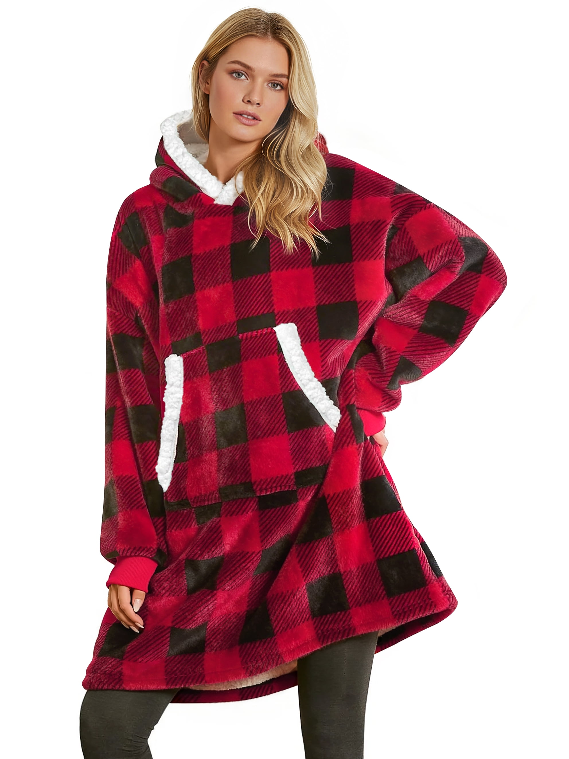 Fantaslook Wearable Blanket Hoodie for Women and Men, Oversized Sherpa Fleece Blanket Sweatshirt with Sleeves & Pocket