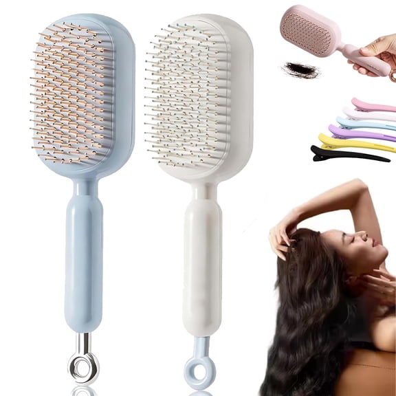 Retractable Cushion Massage Comb Brush, Anti-Static Detangling Scalp Comb, Self Cleaning Air Cushion Comb with Retractable Bristles, Hairs Styling Tools for All Hairs Types(2PCS,MIX-A)