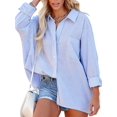 thumbnail image 2 of Women'S Oversized Button Down Shirts Business Casual Long Sleeve Blouse Work Striped Tops Blue XL, 2 of 9