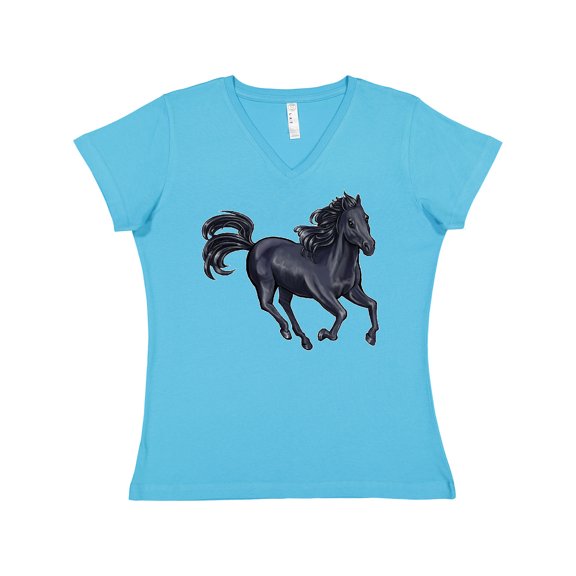 Inktastic Beautiful Galloping Black Horse Women's V-Neck T-Shirt