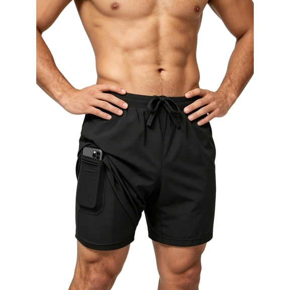 Men'S Swim Trunks with Compression Liner Stretch Swimming Shorts with Pockets