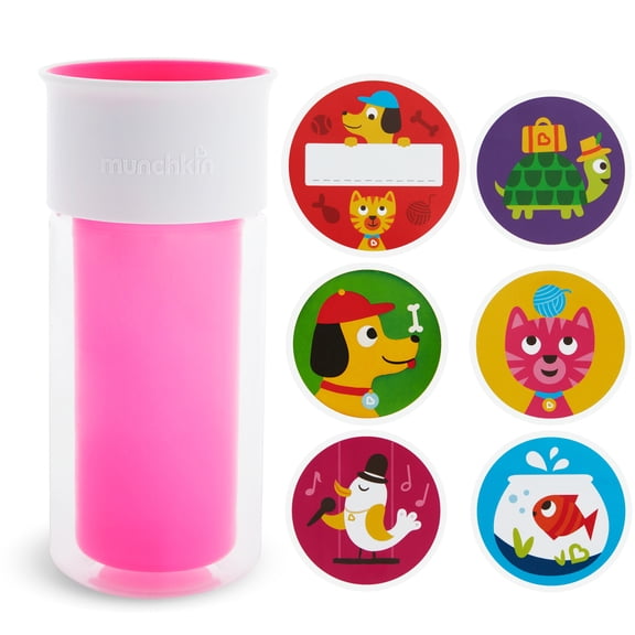 Munchkin Miracle 360 Insulated Sticker Sippy Cup, Includes Stickers to Customize Cup, 9 Oz, Pink, Unisex