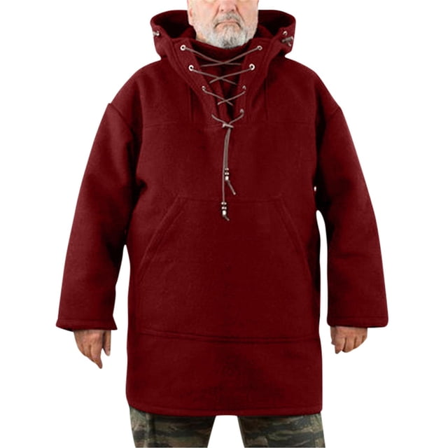 Men\'s Pullover Woolen Hooded Sweatshirt Mid-length Super Soft Hoodies Winter Top zhangyuxiang LED