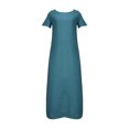 thumbnail image 4 of Arnsht Women Summer Linen T Shirt Dress Casual Short Sleeve Round Neck Maxi Dresses Loose Side Slit Long Tshirt Dress with Pockets Dark Blue M, 4 of 5