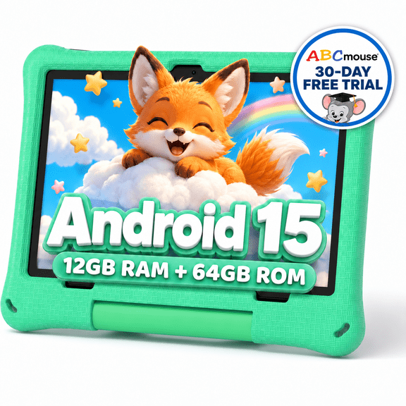 Callsky 10.1" Android 15 Kids Tablet with ABCmouse Authorized Learning App, HD Display, 8-Hour Battery, Parental Controls, Google Kids Space, Green