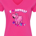 thumbnail image 4 of Inktastic I Love Hippos with Pink Hippo and Flowers Women's V-Neck T-Shirt, 4 of 5