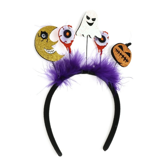 Diadema de moda con patrón de fantasmas únicos para Halloween 4.72" de diámetro negro y amarillo