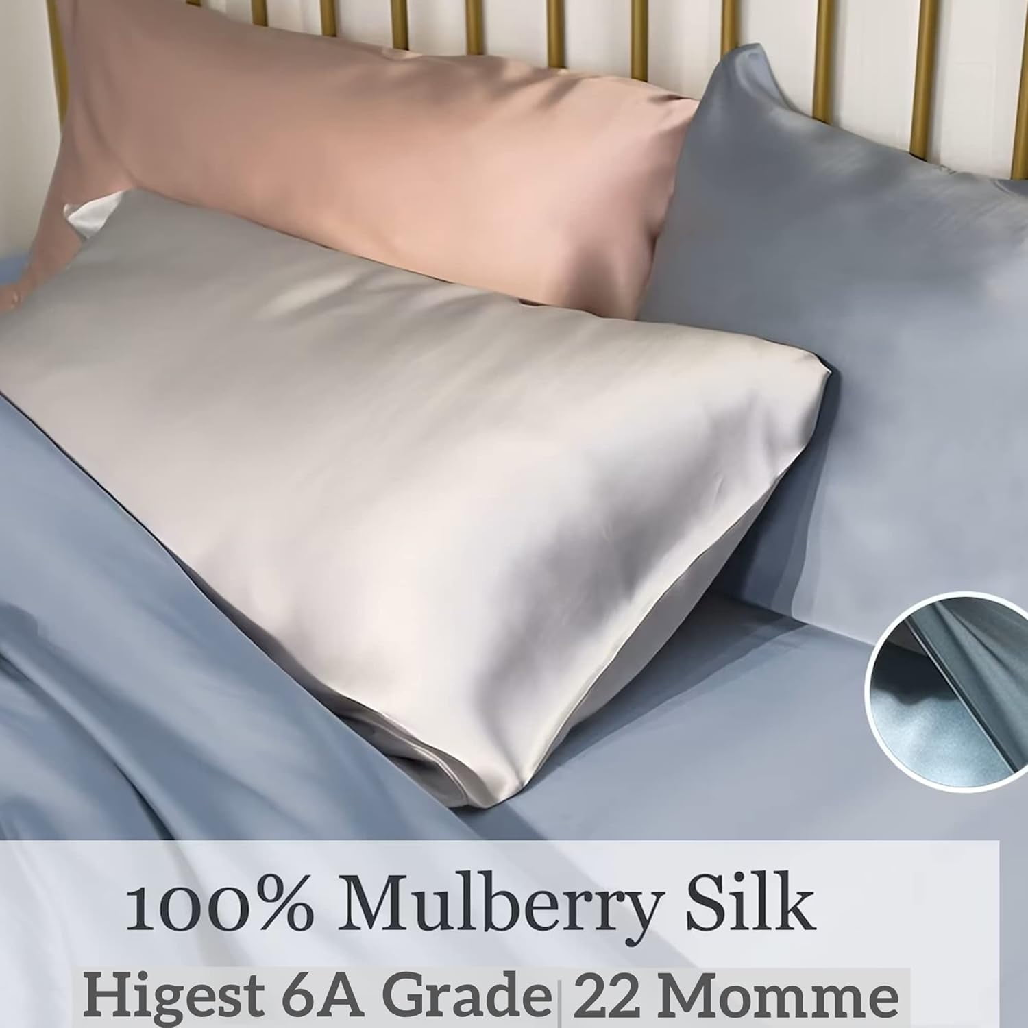 Premium Natural Mulberry Silk Pillowcase for Hair and Skin Made in USA, 22 Momme 6A Silk Pillow Cases Standard Size with Zipper, Ideal for Women's Beauty Sleep, 1 Pc 20"x26"&nbsp;