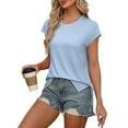 thumbnail image 6 of Fanxing Women's Cap Sleeve Summer Tops Round Neck Solid Color T-Shirts with Side Slit Light Blue,XXL, 6 of 8