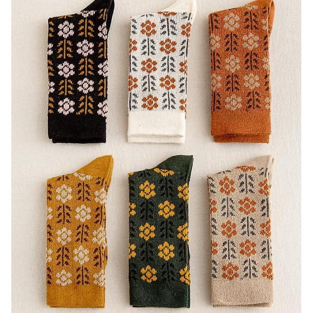 Calcetines de punto con hojas de flores pequeñas Rojo Verde para mujer Talla UE 37-39
