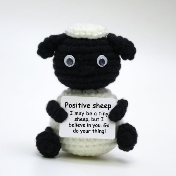 Handmade Mini Funny Positive Black-headed Sheep,Knitted Wool Doll with Positive Card for Cheer Up Gifts and Party Decorations, Cute Wool Positive Potato Crochet Doll for Birthday Gifts