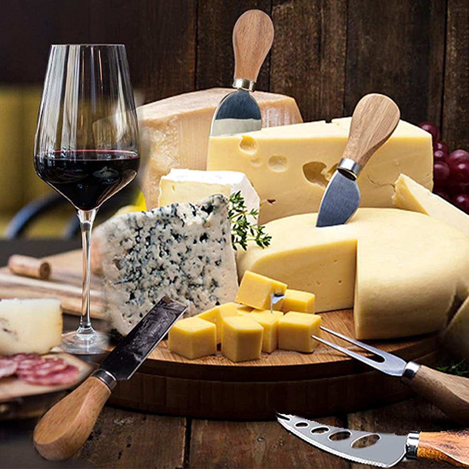 ABCISI Cheese Knives Set, 6-Piece Stainless Steel Cheese Knife Collection with Cheese Slicer Cheese Cutter Cheese Fork,Cheese Spreading Knife for Charcuterie Boards and Cutlery Gift Set