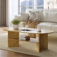 thumbnail image 7 of Gelloan 47" Modern Coffee Table,Oval Coffee Table,Double-layer Coffee Table with Sturdy Pedestal for Apartment,Living Room,Bedroom,Natural, 7 of 7