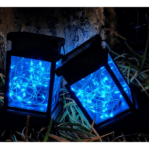 Solar Lantern Light Waterproof Outdoor Hanging Lantern LED Solar Powered for Patio,Garden,Lawn,Deck,Tent,Tree,Yard (2 Pack,Blue)