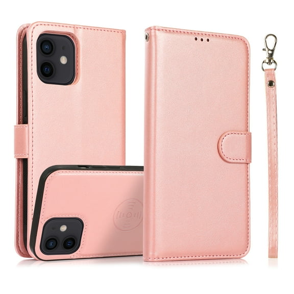 Dteck Case for Apple iPhone 11 6.1-inch,Detachable Case Card Holder Wallet Magnetic Leather 2 in 1 Design Shockproof Kickstand Cover Support Magnetic Car Mount Case,Rosegold