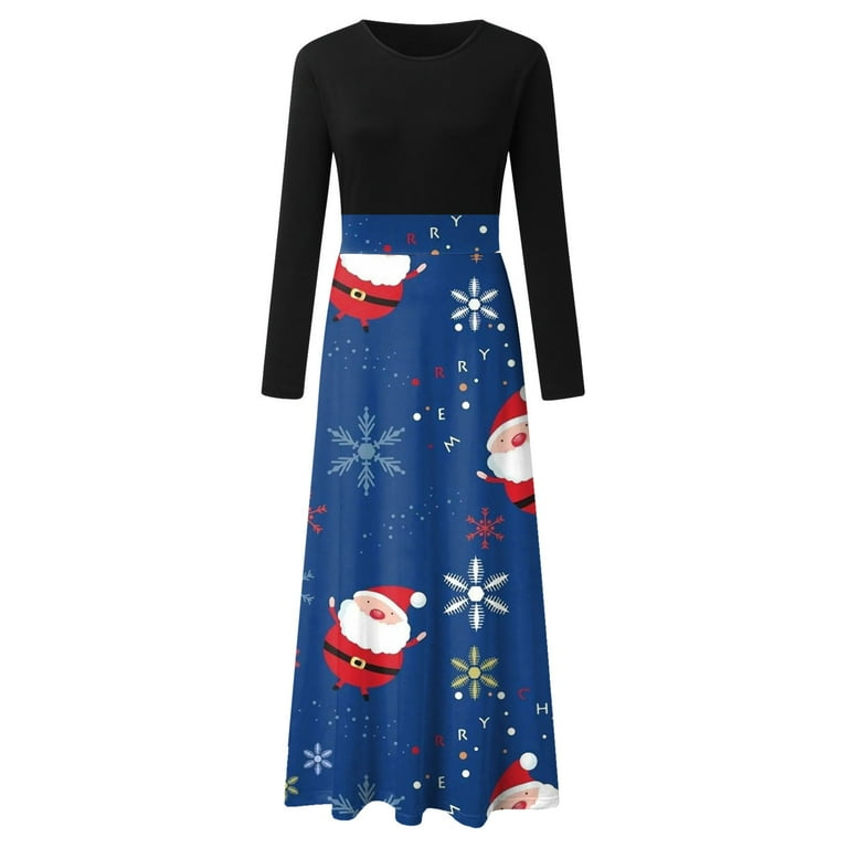 Mgoohoen Dresses for Women 2023 Casual Long Sleeve A Line Empire Waist Evening Party Round Neck Plain Long Maxi D M Dress Walmart