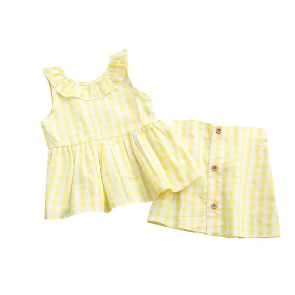 Baby Summer Clothes Toddler Girls Lace Sleeveless Lace Top Plaid Skirt Two-piece Set Clothing Outfits
