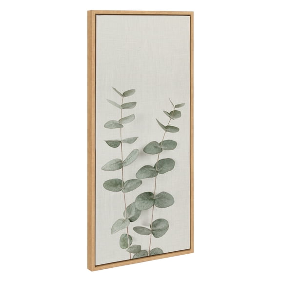 Kate and Laurel Sylvie Eucalyptus Botanical II Framed Linen Textured Canvas Wall Art by The Creative Bunch Studio, 18x40 Panel Natural, Sophisticated Botanical Art for Wall