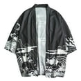 thumbnail image 2 of eileial Men's Kimono Cardigan Jackets Casual Long Sleeve Open Front Coat Lightweight Yukata Outwear,Black L, 2 of 4