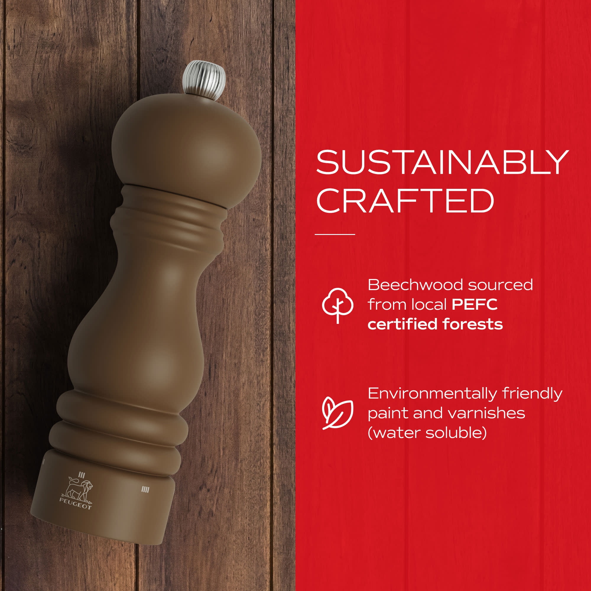 Peugeot Paris u'Select 7-inch Pepper Mill - Manual Rock Pepper Mill with Adjustable Precision Grinding, Stainless Steel & Beechwood, Sustainable & Elegant Kitchen Tool (Mocha)