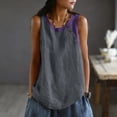 thumbnail image 6 of aohooy Womens Linen Tops Plus Size Dressy Casual Retro Crewneck Sleeveless Tank Top Soft Lightweight Loose Workout Hiking Gauze Tees with Button Gray,L, 6 of 7
