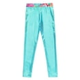 thumbnail image 3 of iEFiEL Kids Girls Metallic Shiny Leggings Mid Waist Stylish Printed Pants for Dance Yoga Gymnastics Blue Green 8, 3 of 5