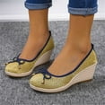 thumbnail image 2 of Women's Wedge Heel Shoes Breathable Mesh Slip On Summer Platform Flatform Wedge Sneakers Comfortable Low Heel Wedge Sandals Yellow 40, 2 of 7