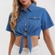 thumbnail image 4 of Blusa corta de mezclilla para mujer, blusa con lazo, Tops bonitos, Verano, 4 of 5
