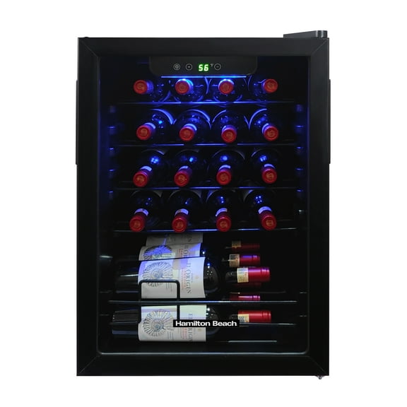 Hamilton Beach, 43 Bottle, Dual Zone Wine Refrigerator, Glass Door, Wooden Shelves, Stainless Steel