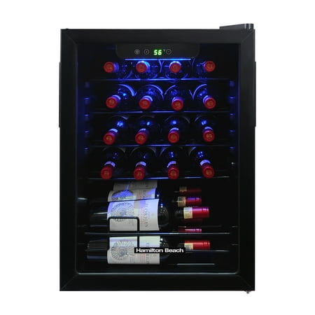 Hamilton Beach  43 Bottle  Dual Zone Wine Fridge  Glass Door  Wooden Shelves  Stainless Steel