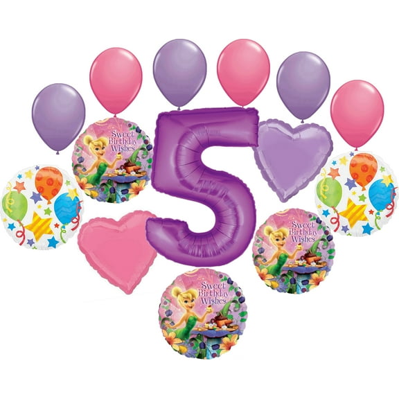 Tinkerbell Party Supplies 5th Sweet Birthday Wishes Balloon Bouquet Decorations - Purple 5