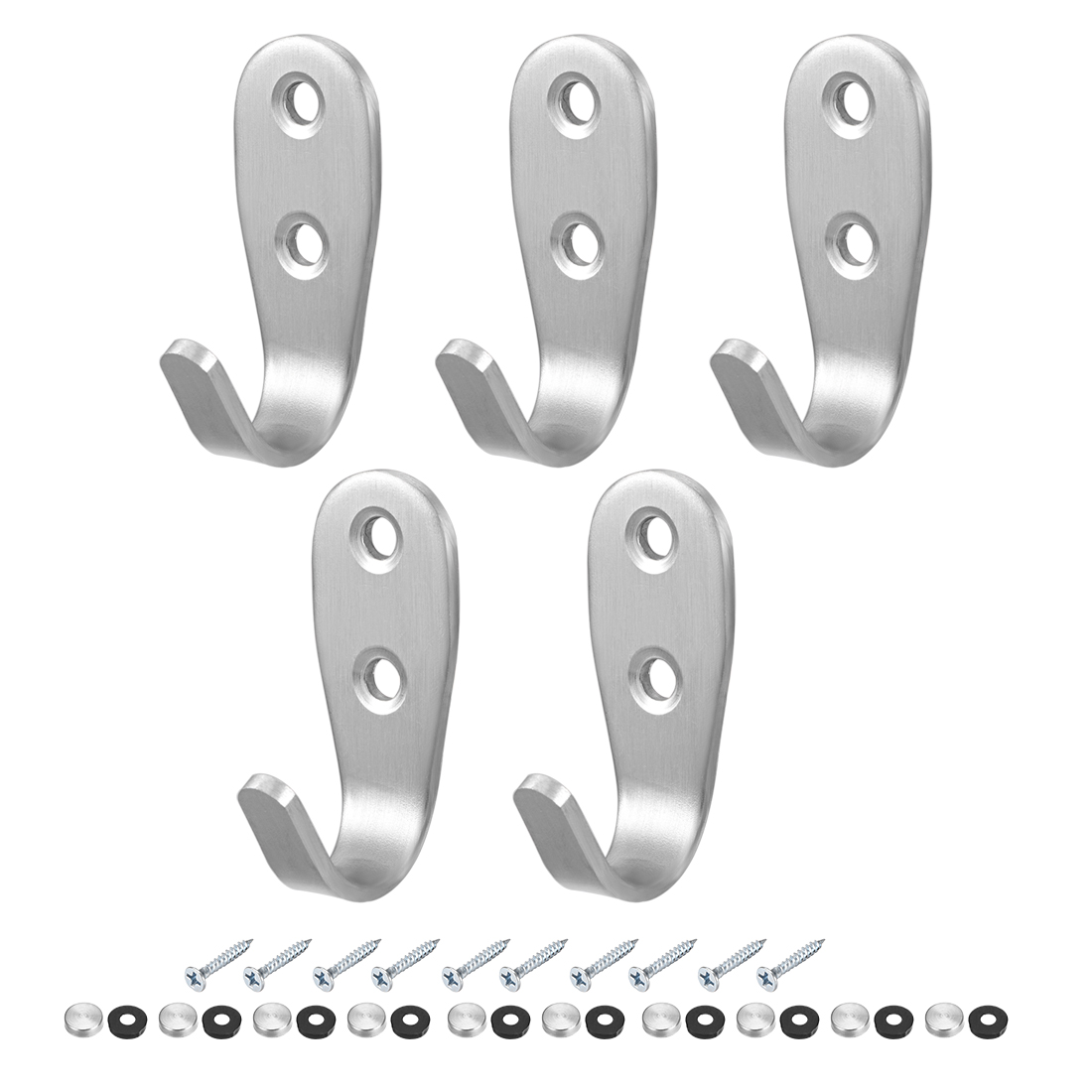 5 Pcs Wall Mounted Hook Hooks Single Bags Hanger With Screws, Stainless