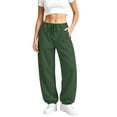 thumbnail image 5 of Nfurl Sweatpants for Women Trendy Elastic Bottom Straight Leg Sweatpant Casual Jogging Pants with Pockets Drawstring Elastic Waist Joggers Sweat Pants Army Green,XXL, 5 of 9