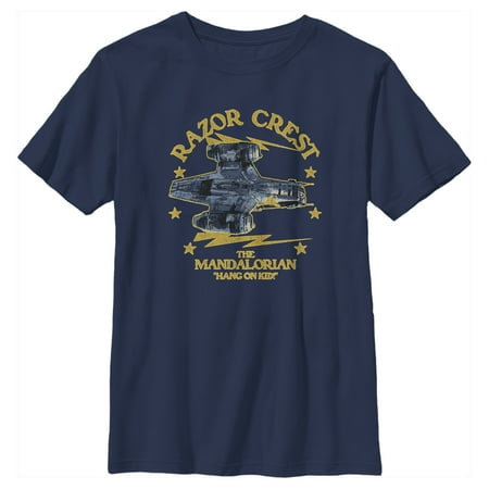 Boy's Star Wars: The Mandalorian Razor Crest Hang On Kid Graphic Tee Navy Blue Large