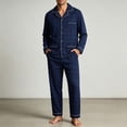 thumbnail image 3 of Iyufng Mens Grid Plaid Sleepwear 2 Piece Sets Collared Button Long Sleeve Shirts and Loose Lounge Pants Soft Home Night Sleepwear for Fall and Winter, 3 of 6