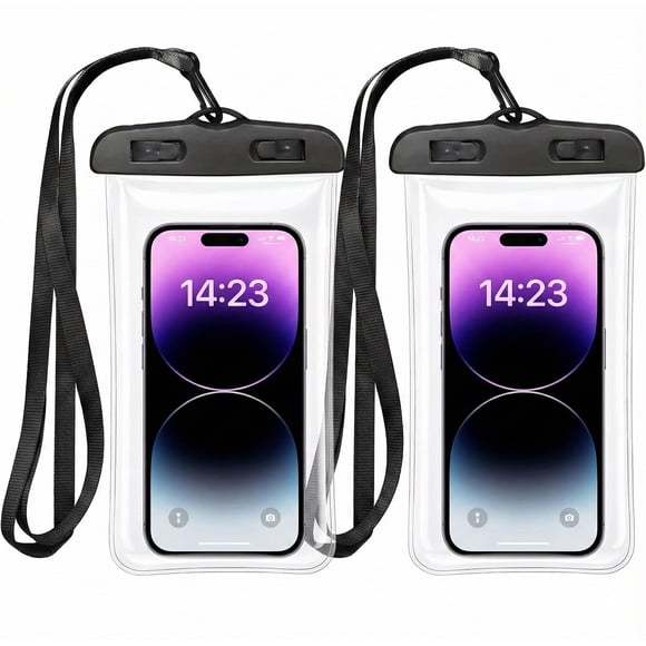 Funda Impermeable para Celular IPX8, Negro, 2 Piezas, Compatible con iPhone 17 16 15 14 13 Pro MAX, Galaxy S24 S25 Ultra, Xiaomi, Redmi, 4-7 Pulgadas, Bolsa Waterproof con Pantalla Táctil Sensible