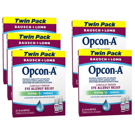5 Pack - Opcon-A Eye Allergy Relief Drops–Antihistamine and Redness Reliever Eye Drops–from Bausch + Lomb – 0.5 FL OZ (15 mL) Twin Pack