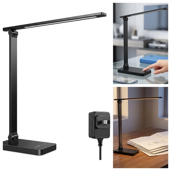 LED Desk Lamp for Home Office - 9.5W 750LM Metal Touch Control Desk Light, 5 Color Modes and 5 Brightness Levels, Black