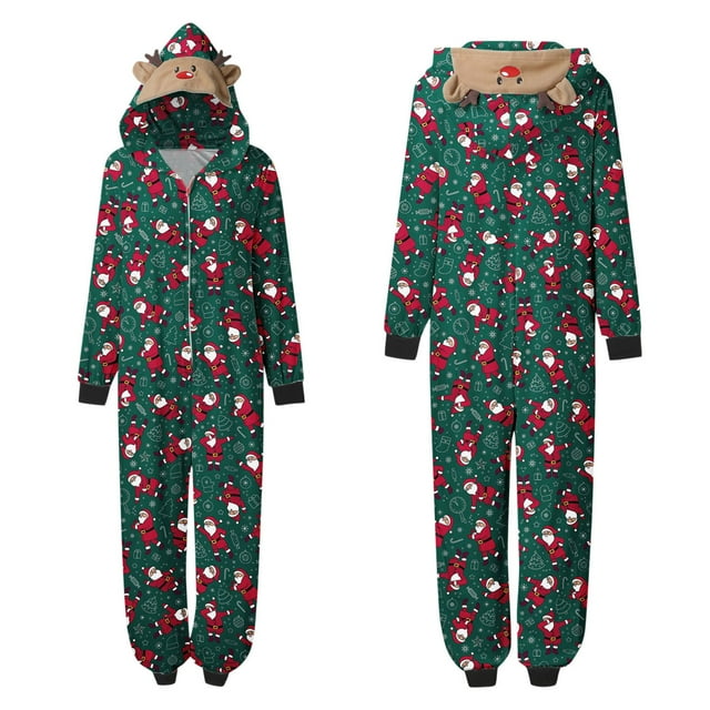 Conjunto cálido de Navidad para padres e hijos, mono estampado para el hogar, pijama con capucha, mono para papás Fridja nalpqowj26568