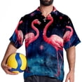 thumbnail image 4 of Starry Sky Flamingo Men's Short Sleeve Hawaiian Beach Shirts, Casual Printed Button Down Spread Collar Tops, Summer Unisex Style, 4 of 6
