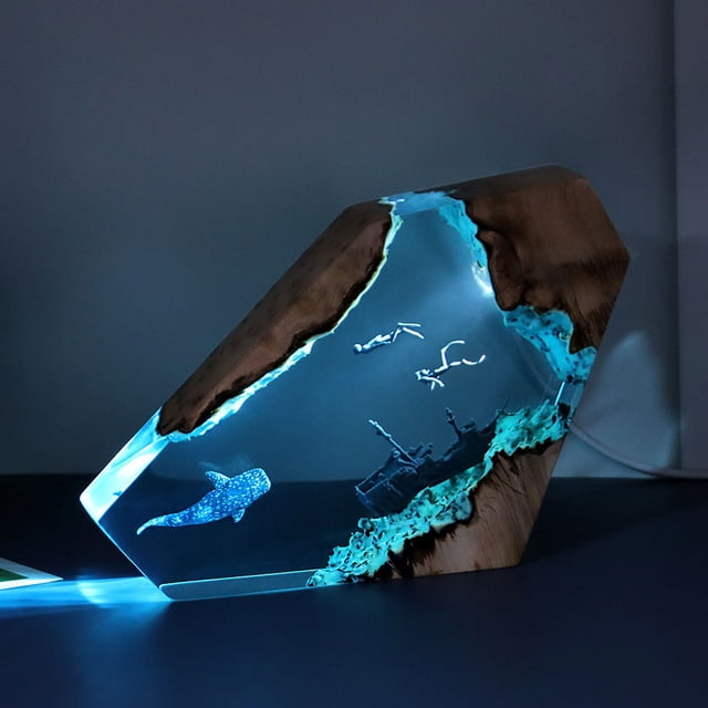 Lámpara de Luz de Madera de Resina, Enchufe de Luz de Buceo de Buceo de Cueva de Aguas Profundas en 5V para Dormitorio