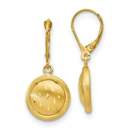 14k Circle Dangle Earrings Solid 14k Yellow Gold Polished & Brushed Diamond-Cut Circle Dangle Leverback Earrings (13.9mm x 31mm) ()